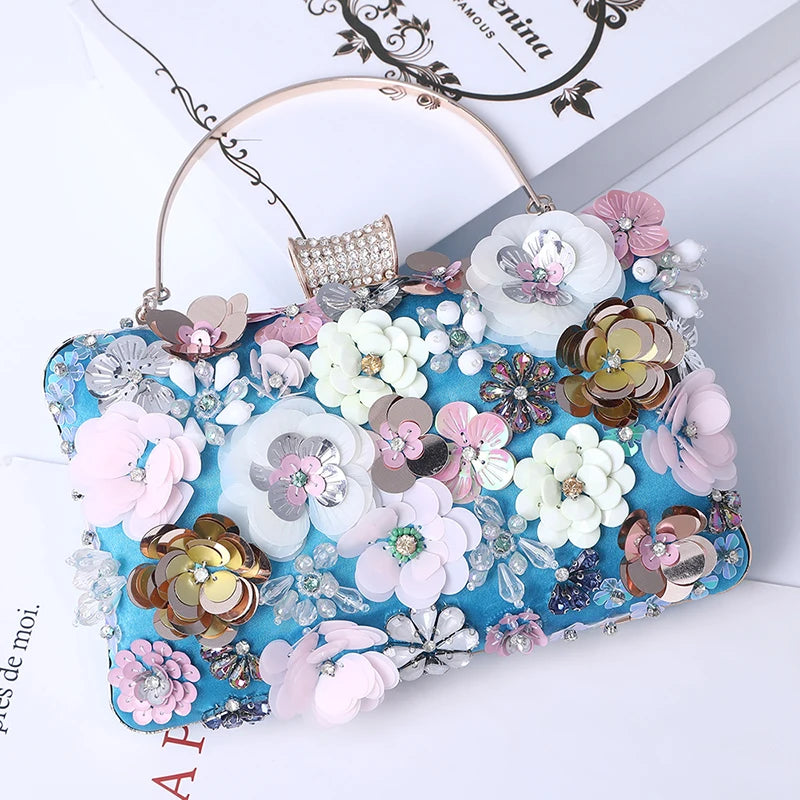 New Party Evening Handbag For Women Ladies Crossbody Shoulder Bag High quality handmade rhinestone party flower hand bags