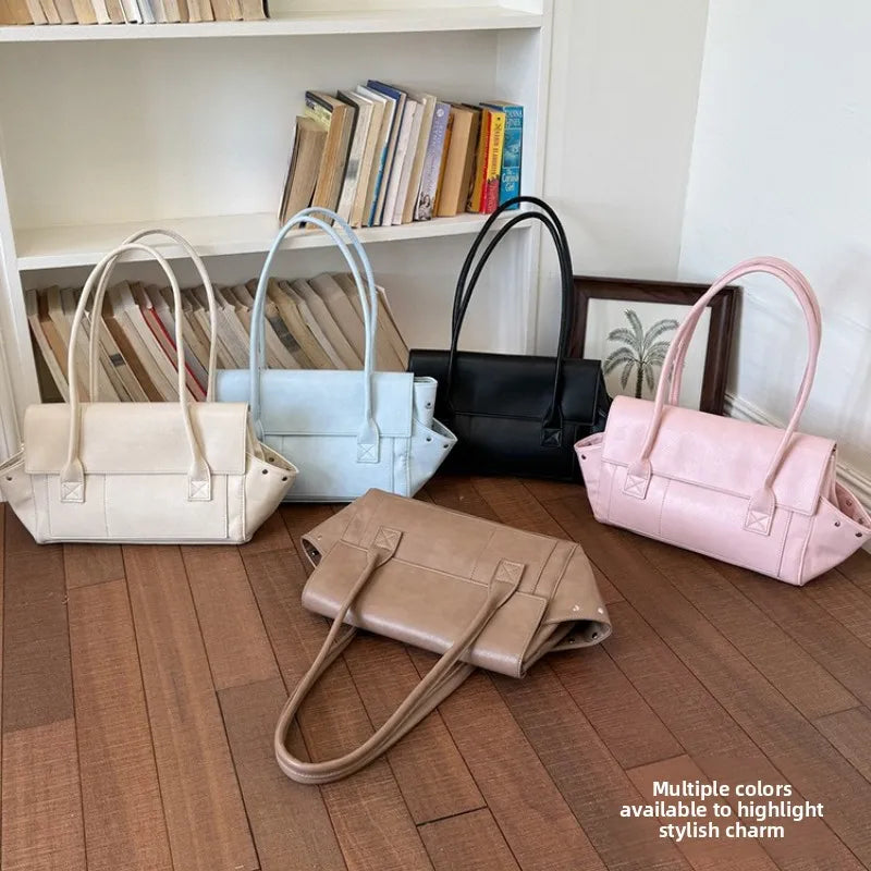 Korean Style Niche High Quality PU Wing Shoulder Bag Large Capacity Messenger Bag for Women Commute Hand Tote Underarm Bag