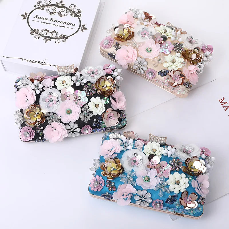 New Party Evening Handbag For Women Ladies Crossbody Shoulder Bag High quality handmade rhinestone party flower hand bags