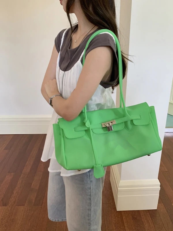 SHELKSBAG 2026 New Summer Handbags for Woman Hand Bags PVC Water Resistant Candy Color Daily Beach Tote Underarm Shoulder Bag